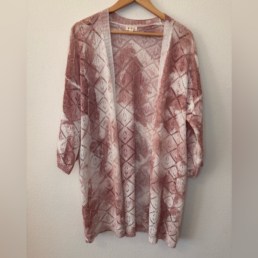 POL Large Pink and White Tie Dye Knit Cardigan